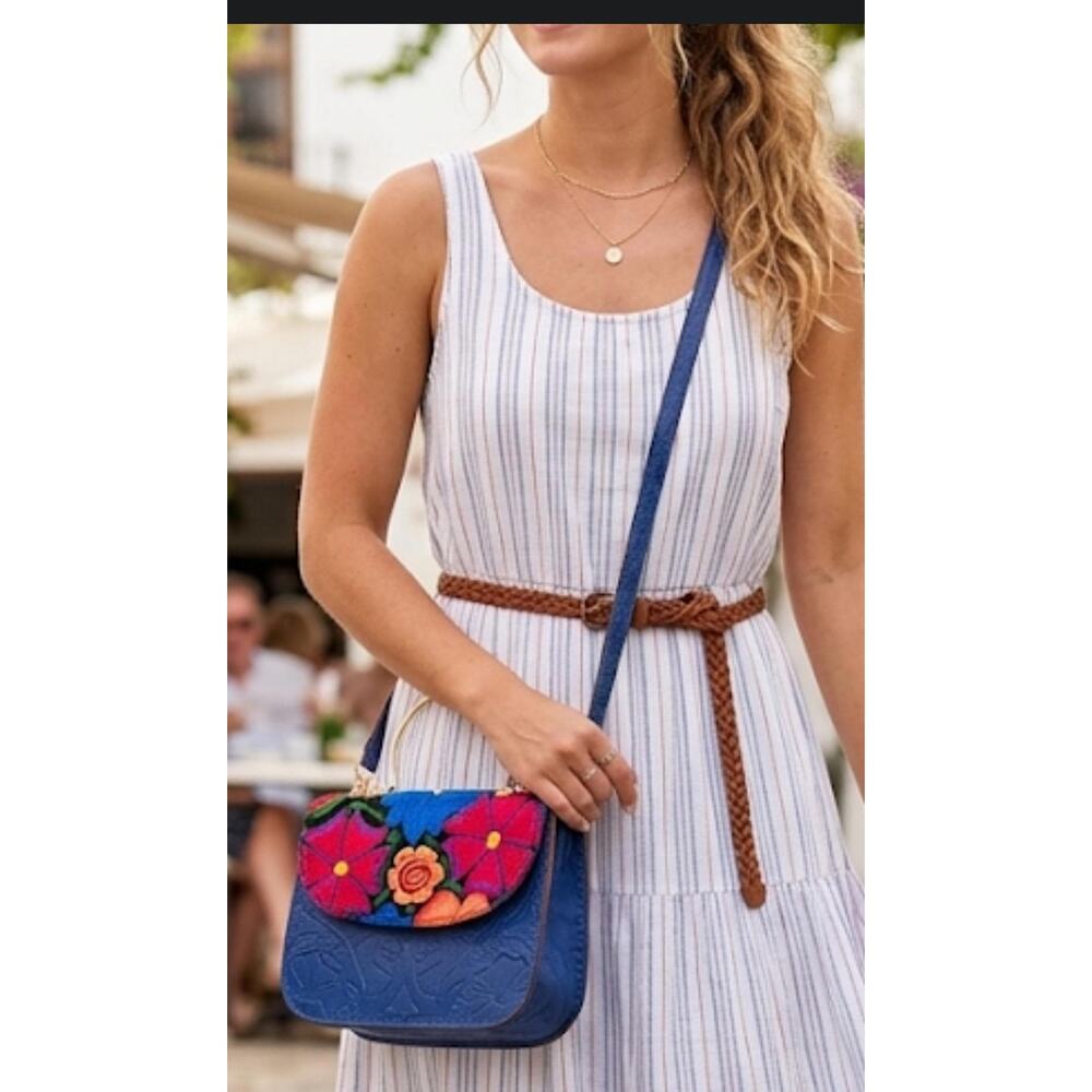 Handcrafted Leather Tooled Medium Bag Gifts for Her Colorful